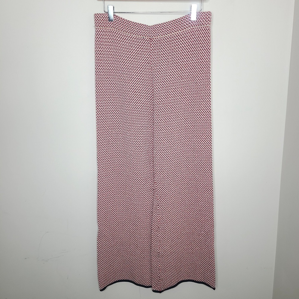 J.Crew‎ Womens L Red Multicolor Wide Leg Pull On Knit Sweater Pants
